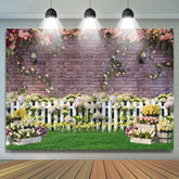 Lofaris Brick Wall Fence Garden Flowers Photography Backdrop
